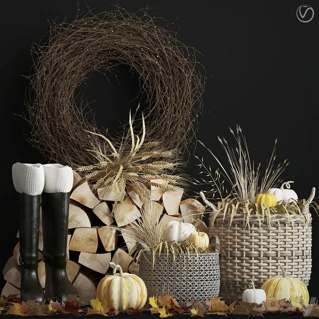 Decorative autumn set 3D Model