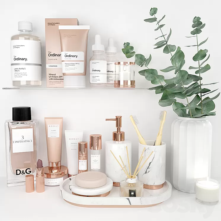 Decorative bathroom set rose gold 3D Model