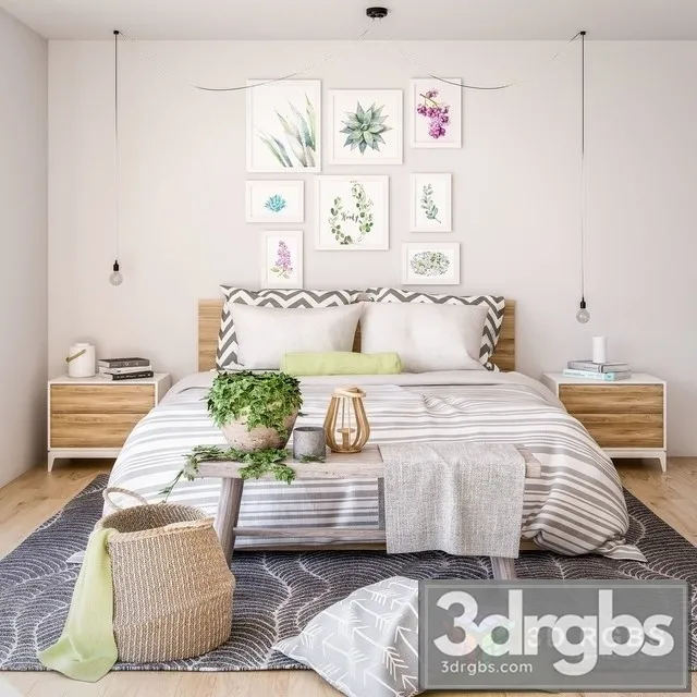 Decorative Bedroom Set 01 3D Model Free