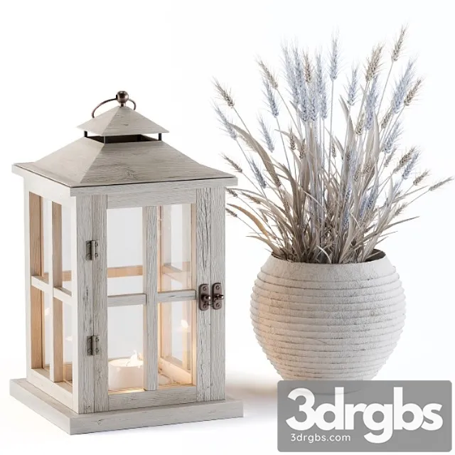 Decorative blue wheat & lantern 3D Model Free
