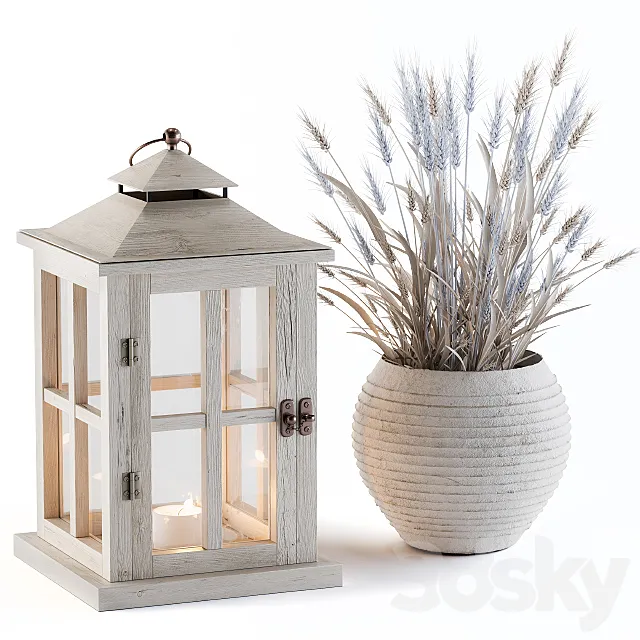 Decorative Blue Wheat & Lantern 3D Model