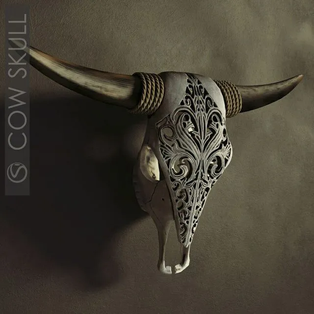 Decorative carved skull of a cow 3D Model