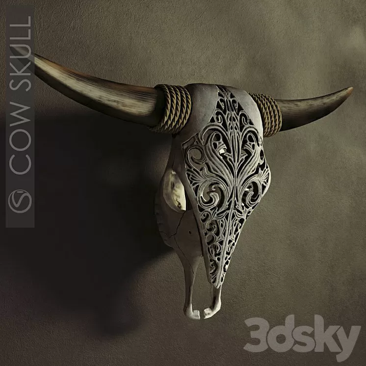 Decorative carved skull of a cow.