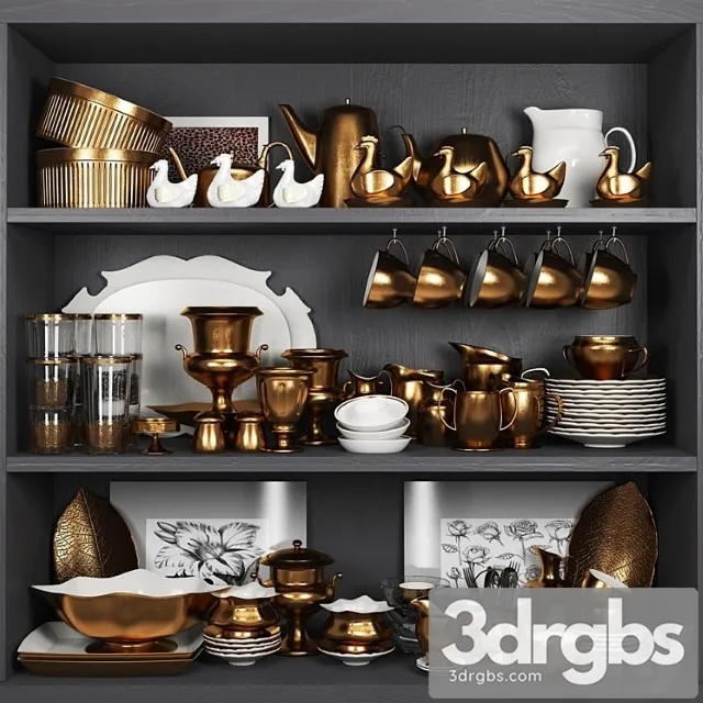 Decorative Copper Dinnerware Set Service 3D Model Free
