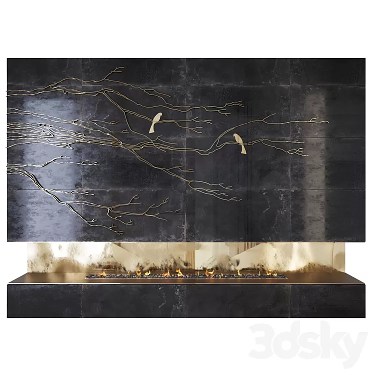 Decorative fireplace _branches 3D Model