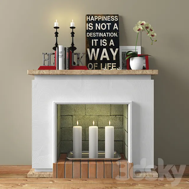 Decorative fireplace with accessories 3DModel