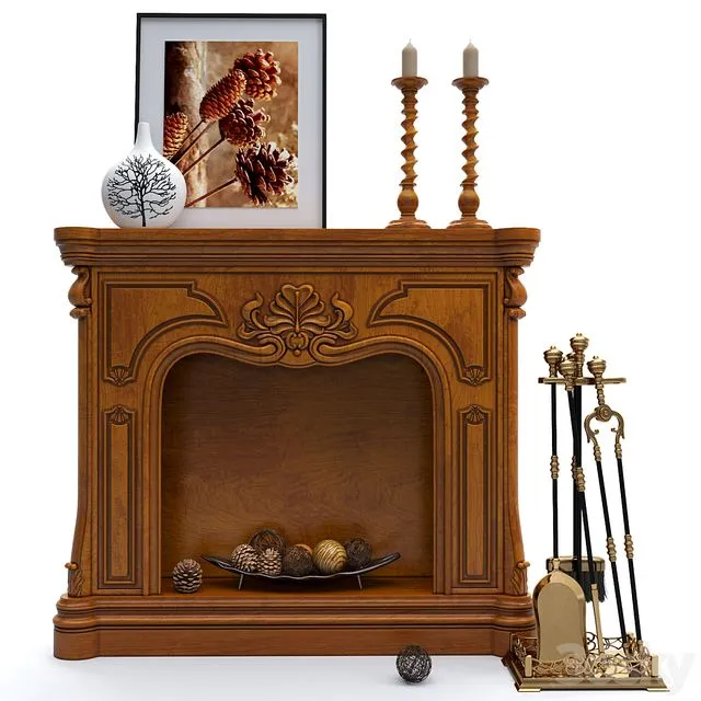 Decorative fireplace with accessories Stilars 3D Model