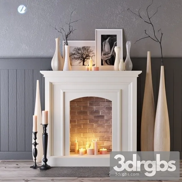 Decorative Fireplace With Candles 3D Model Free
