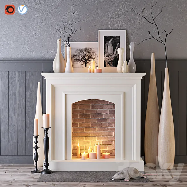 Decorative fireplace with candles 3DModel