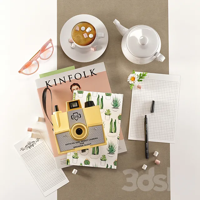 Decorative FLAT LAY set 3D Model
