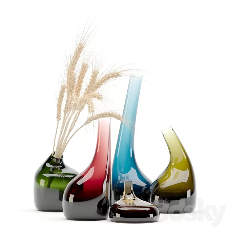 Decorative Glass Vase & Wheat 3D Model Free