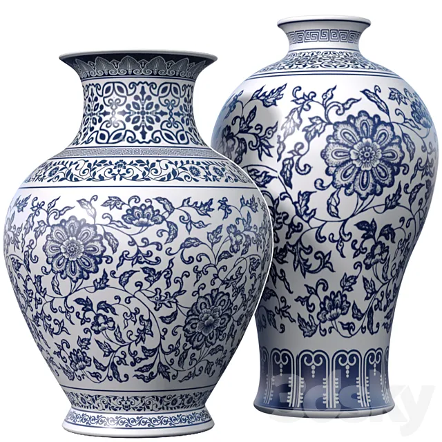 Decorative Italian porcelain ceramic vaseflowerpot potjar with lotus branch pattern 3D Model