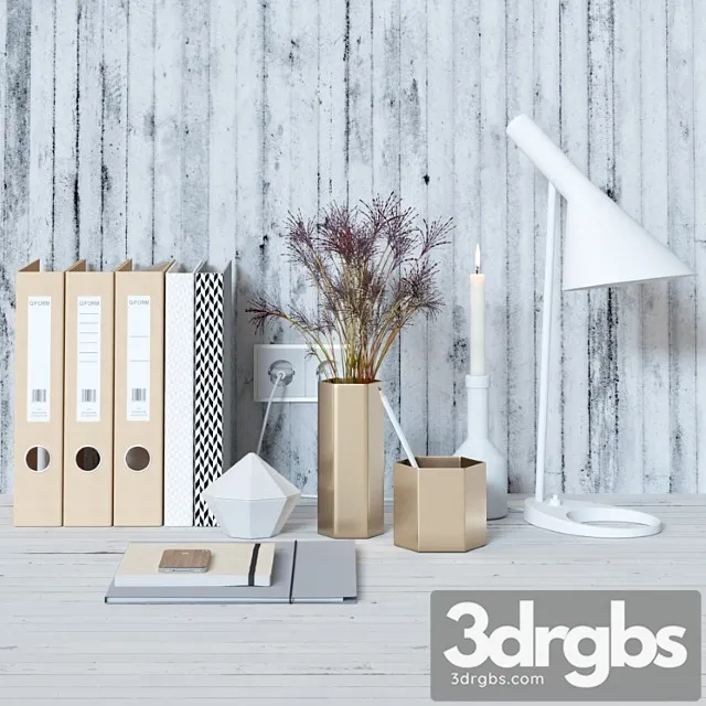Decorative Office Desk Set 1 3D Model Free