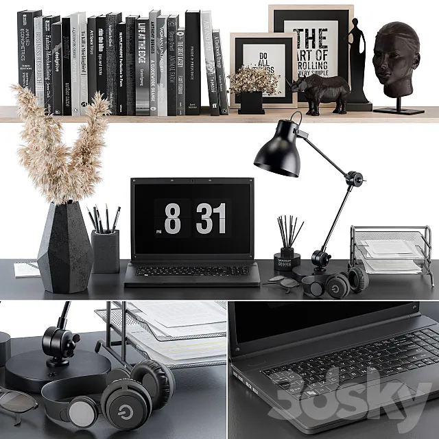 Decorative office supplies Black Set 3D Model
