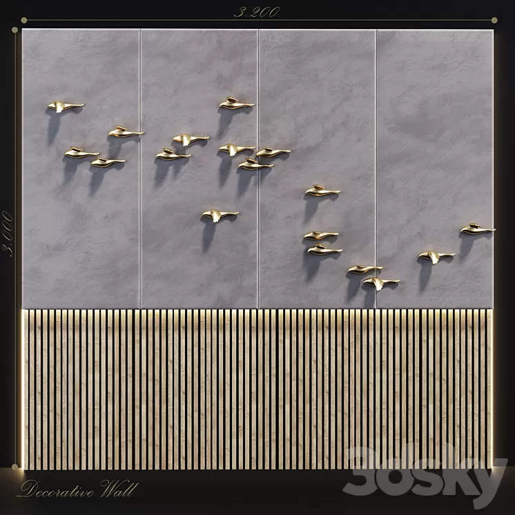 Decorative panel Birds Gold 10 3D Model
