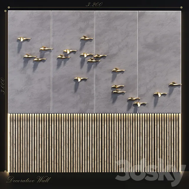 Decorative panel Birds Gold 10 3DModel