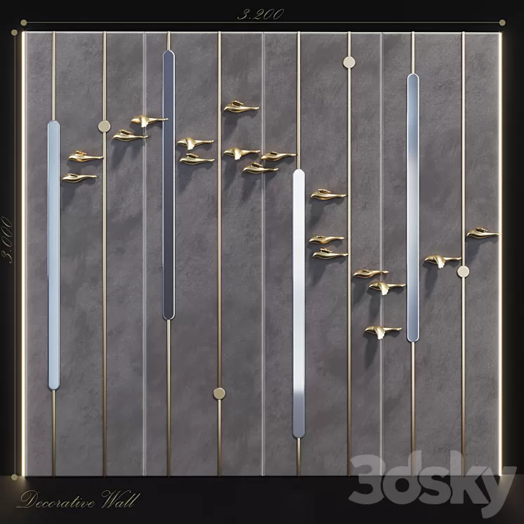 Decorative panel Birds Gold 9 3D Model