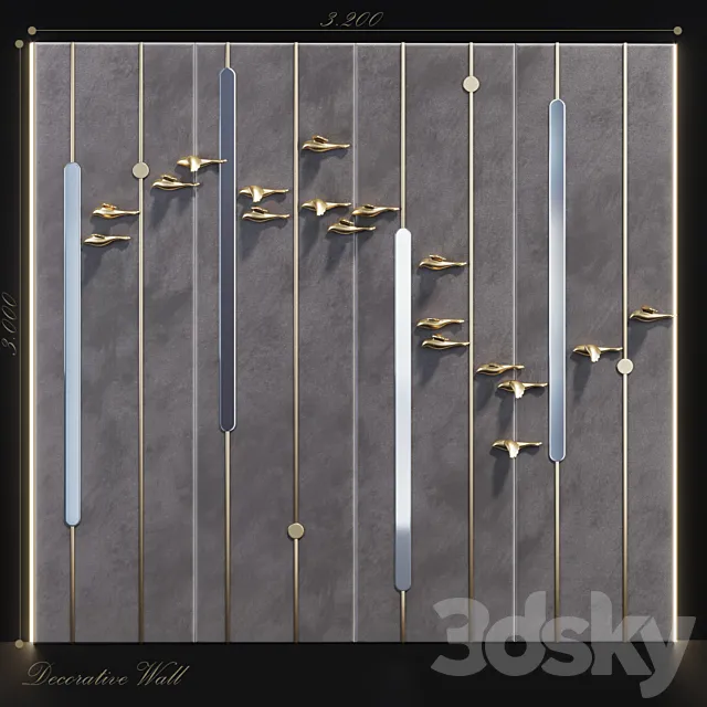 Decorative panel Birds Gold 9 3DModel