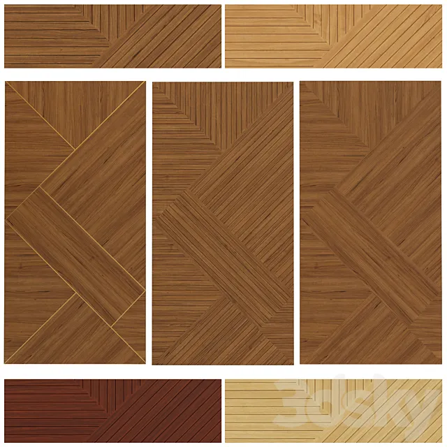 Decorative panel of veneer and slats _01 3D Model