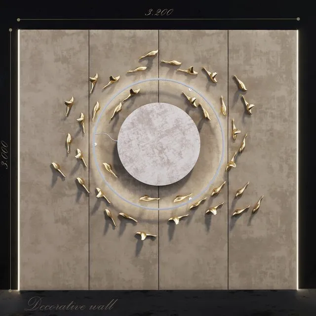 Decorative panel_Birds Gold 6 3D Model