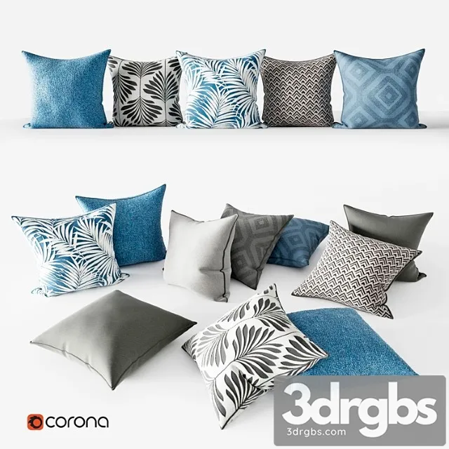 Decorative Pillows Grey And Blue Set 3D Model Free