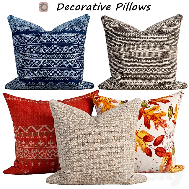 Decorative pillows set 618 3D Model