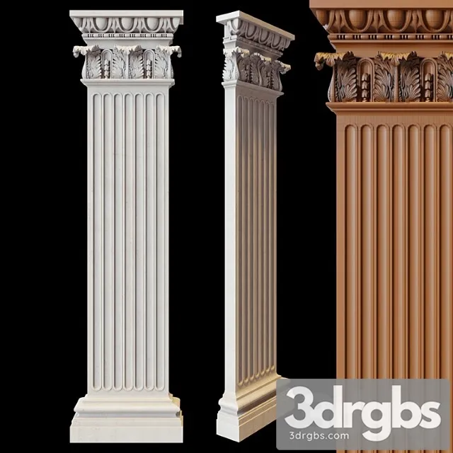 Decorative plaster Half column 3D Model Download