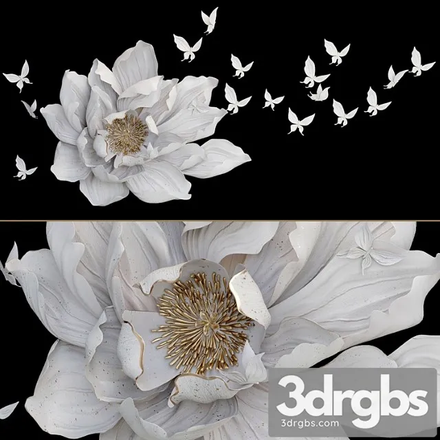 Decorative plaster Hp decor Wall decor Flower and butterfly 3D Model Free