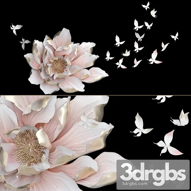 Decorative plaster Hp decor Wall decor Flower and butterfly Ii 3D Model Free
