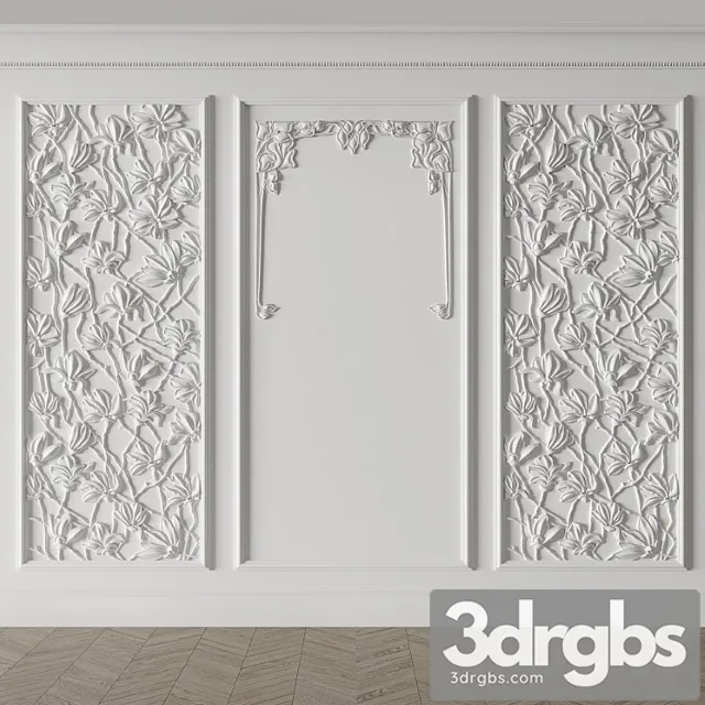 Decorative plaster Modern magnolia panel 3D Model Free