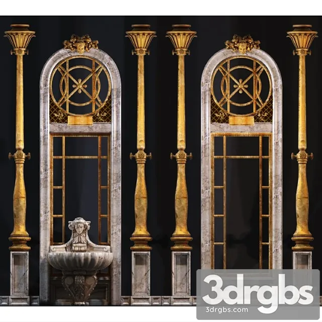 Decorative plaster Wall with molded decoration elements and columns 3D Model Free