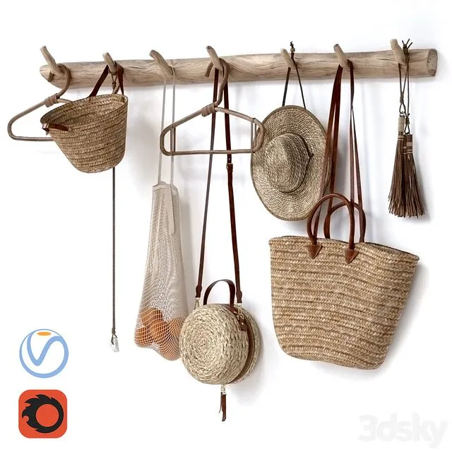 Decorative set 001 wall hangers bag hat 3D Model