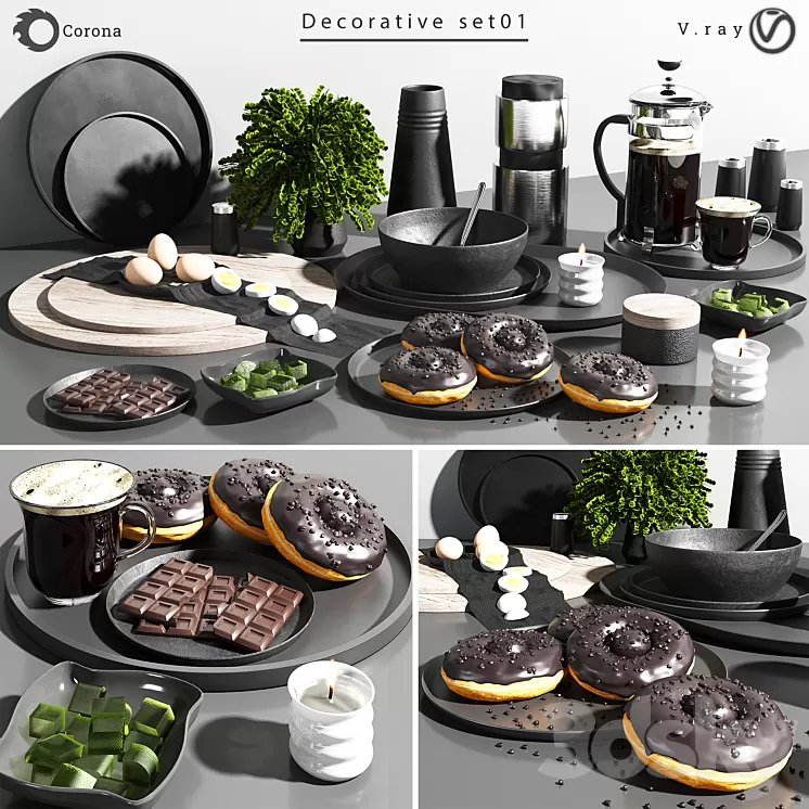 Decorative Set-01 3D Model Free