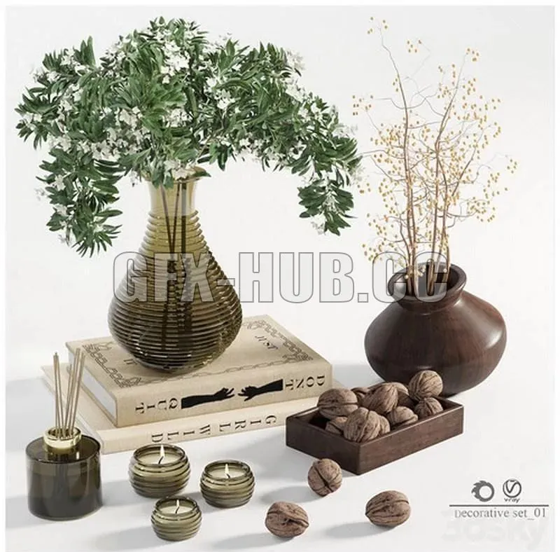 Decorative set 01 with walnuts 3D Model