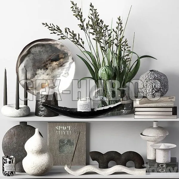 Decorative Set 014 With Ceramic and Bouquet 3D Model