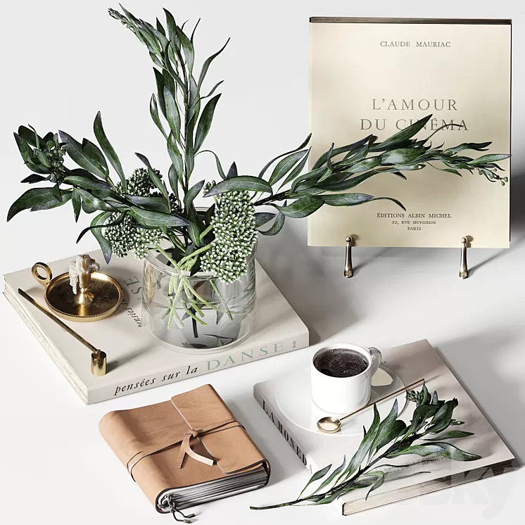 Decorative set 018 with coffee and bouquet 3D Model Free