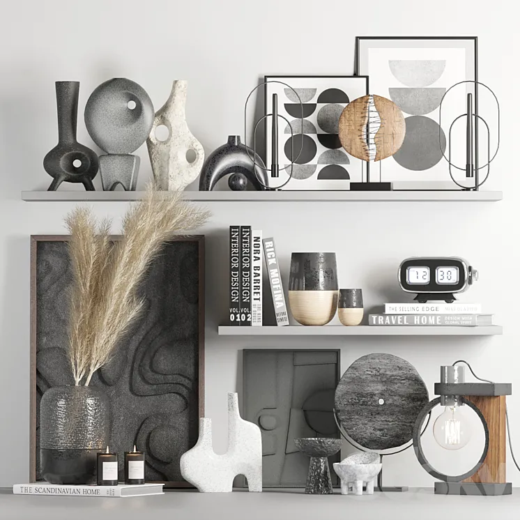 Decorative set 018 with pampas and digital clock 3D Model Free