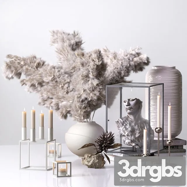 Decorative Set 02 With dry flowers and sculpture antique