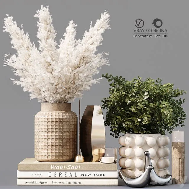 Decorative set 104 with dried and green plant 3D Model