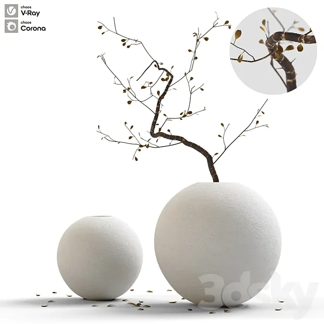 Decorative set 12 Branch with leaves 3D Model