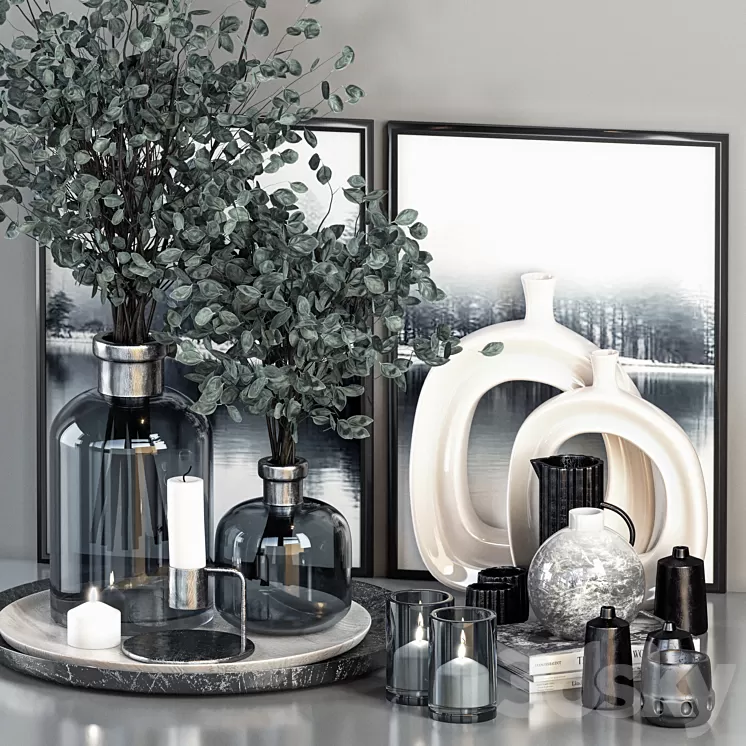 Decorative Set 13 - Dark Blue Glasses and Branches with Picture Frame 3D Model Free