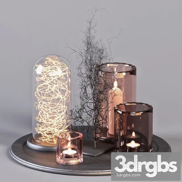 Decorative Set 16 Candles And Metal Branches 3D Model Free