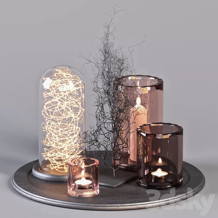 Decorative Set 16 – Candles and Metal Branches 3D Model