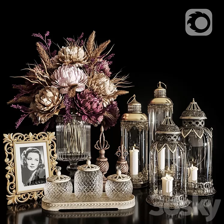 DECORATIVE SET 20 Dried flower antique lantern. 3D Model Free