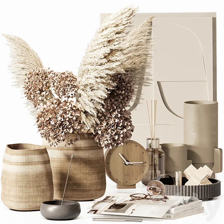 Decorative set 28 with dry plants 3D Model Free