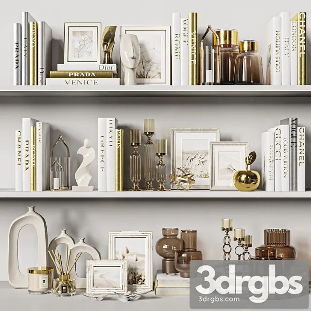 Decorative Set 37 White and Gold Books. 3D Model Free