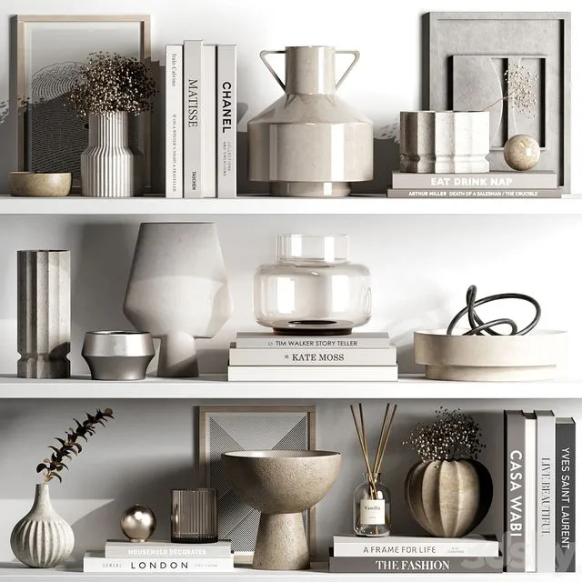 Decorative set 87 (vases books) 3D Model