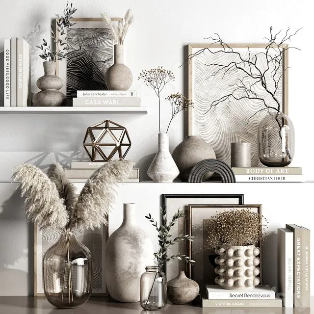 Decorative set 92 (dried flowers vases and paintings) 3D Model