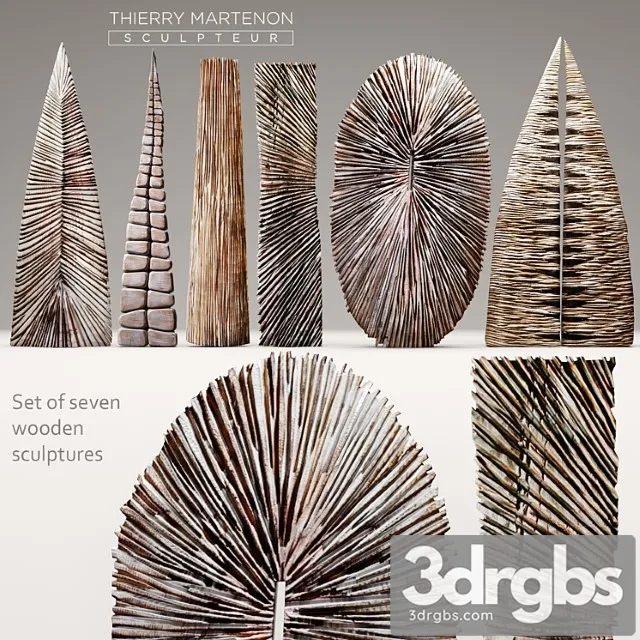Decorative set A set of wooden sculptures thierry martenon figurine carving abstraction modern art art round wall 3D Model Free