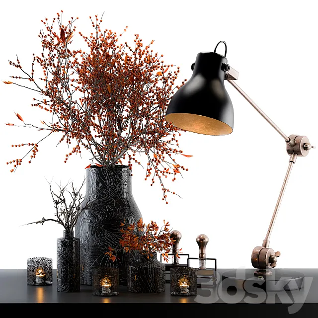 Decorative Set Berry and Branches 3D Model